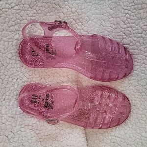 GAP Kids Girls Pink/Silver Glitter Jelly Sandals w Buckle Sz 12